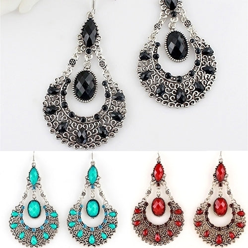 Fashion Womens Wedding Bridal Jewelry Hollow Rhinestone Waterdrop Dangle Earrings Image 2