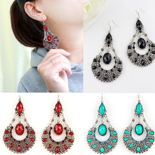 Fashion Womens Wedding Bridal Jewelry Hollow Rhinestone Waterdrop Dangle Earrings Image 3