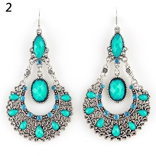 Fashion Womens Wedding Bridal Jewelry Hollow Rhinestone Waterdrop Dangle Earrings Image 1