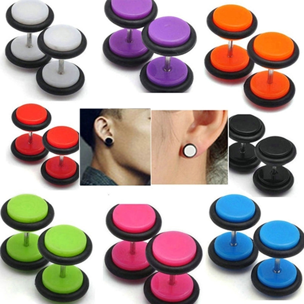 1 Pair Men Women Punk 8mm Dumbbell Style Stud Earrings Piercing Jewelry Charms Image 1