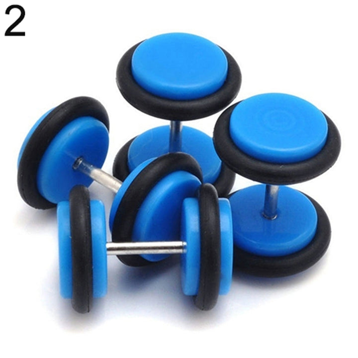 1 Pair Men Women Punk 8mm Dumbbell Style Stud Earrings Piercing Jewelry Charms Image 4