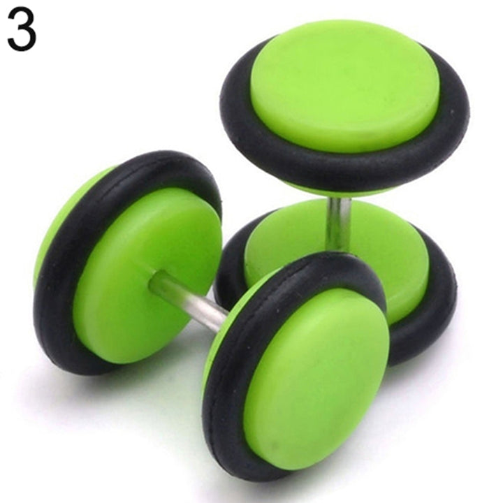 1 Pair Men Women Punk 8mm Dumbbell Style Stud Earrings Piercing Jewelry Charms Image 4