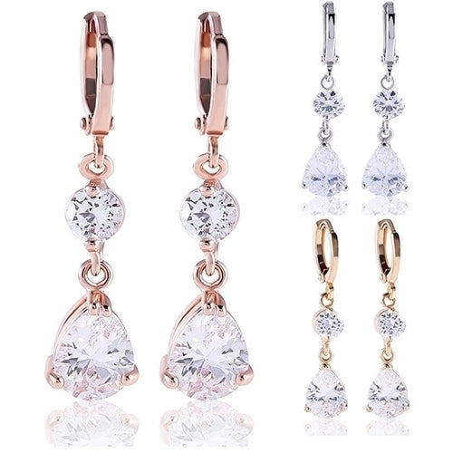 Womens Fashion Water Drop Shape Cubic Rhinestone Dangling Earrings Eardrops Image 1