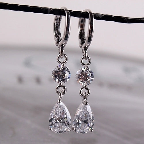 Womens Fashion Water Drop Shape Cubic Rhinestone Dangling Earrings Eardrops Image 2