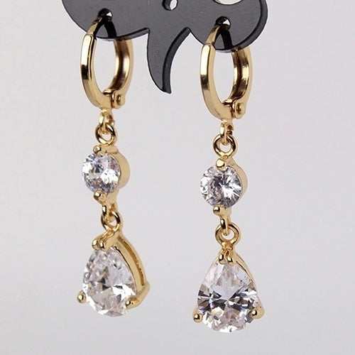 Womens Fashion Water Drop Shape Cubic Rhinestone Dangling Earrings Eardrops Image 3