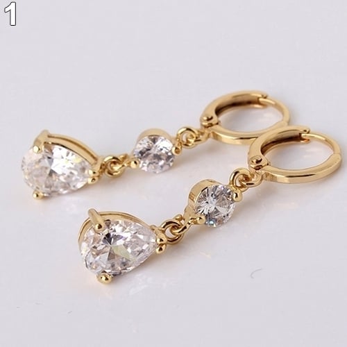 Womens Fashion Water Drop Shape Cubic Rhinestone Dangling Earrings Eardrops Image 4