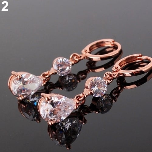 Womens Fashion Water Drop Shape Cubic Rhinestone Dangling Earrings Eardrops Image 4