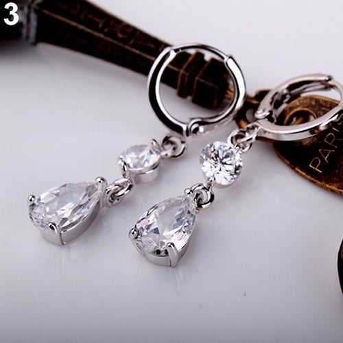 Womens Fashion Water Drop Shape Cubic Rhinestone Dangling Earrings Eardrops Image 6