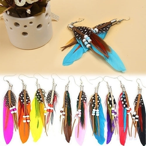 Womens Fashion Jewelry Handmade Earrings Goosey Feather Dangle Hook Eardrop Image 1