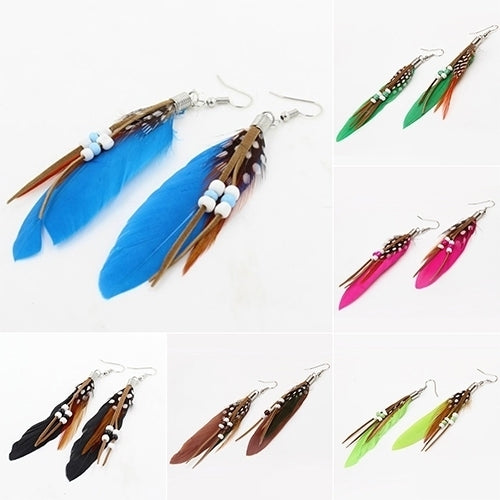 Womens Fashion Jewelry Handmade Earrings Goosey Feather Dangle Hook Eardrop Image 2