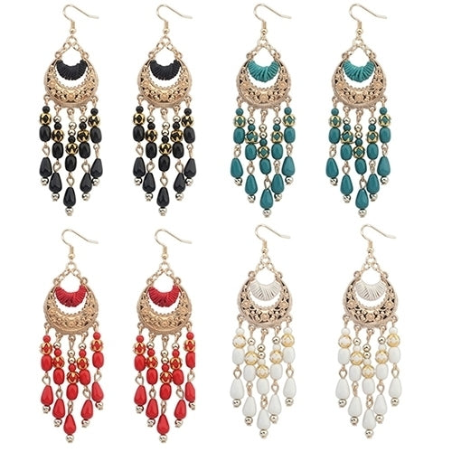 Womens Crescent Moon Boho Style Ear Drops Dangles Tassel Earrings Jewelry Image 1