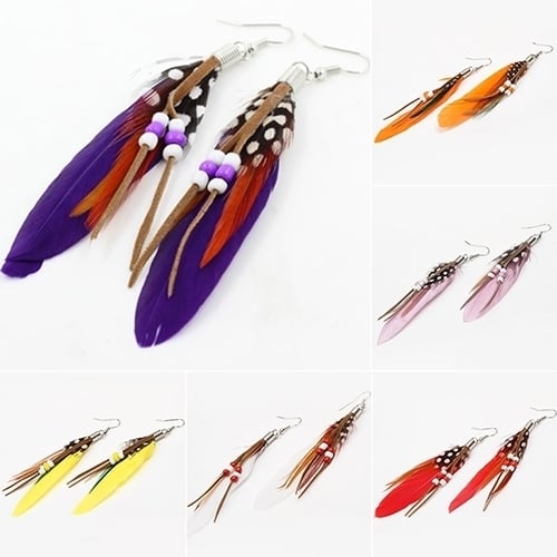 Womens Fashion Jewelry Handmade Earrings Goosey Feather Dangle Hook Eardrop Image 3