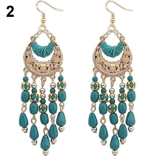 Womens Crescent Moon Boho Style Ear Drops Dangles Tassel Earrings Jewelry Image 2