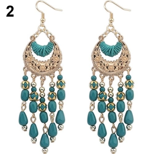 Womens Crescent Moon Boho Style Ear Drops Dangles Tassel Earrings Jewelry Image 1