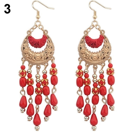 Womens Crescent Moon Boho Style Ear Drops Dangles Tassel Earrings Jewelry Image 3