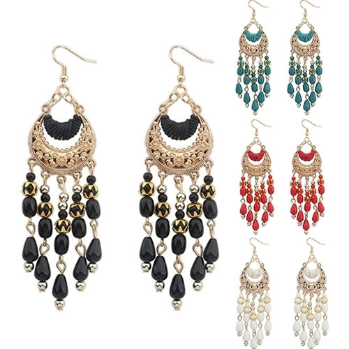 Womens Crescent Moon Boho Style Ear Drops Dangles Tassel Earrings Jewelry Image 4