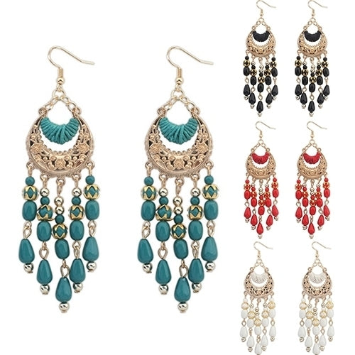 Womens Crescent Moon Boho Style Ear Drops Dangles Tassel Earrings Jewelry Image 4