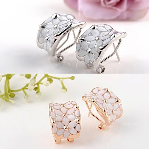 Elegant Women Girl Flower Oil Drip Ear Clip Stud Earrings Wedding Party Jewelry Image 2