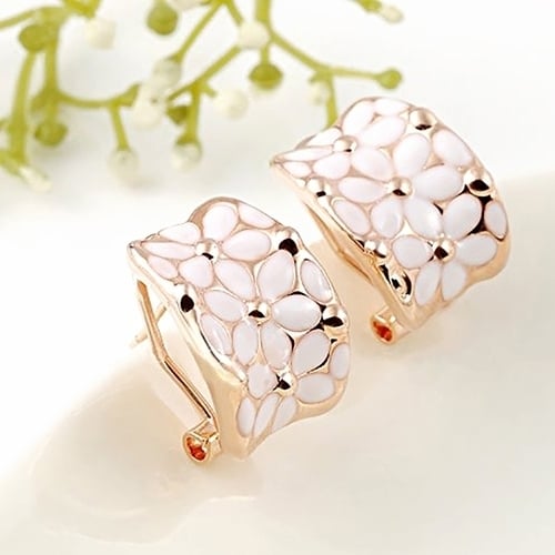 Elegant Women Girl Flower Oil Drip Ear Clip Stud Earrings Wedding Party Jewelry Image 4