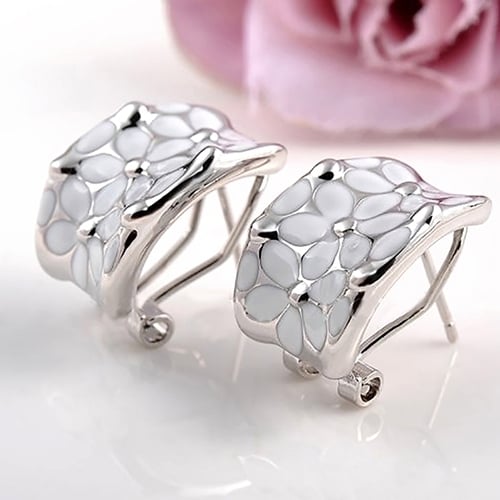 Elegant Women Girl Flower Oil Drip Ear Clip Stud Earrings Wedding Party Jewelry Image 6