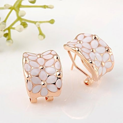 Elegant Women Girl Flower Oil Drip Ear Clip Stud Earrings Wedding Party Jewelry Image 7