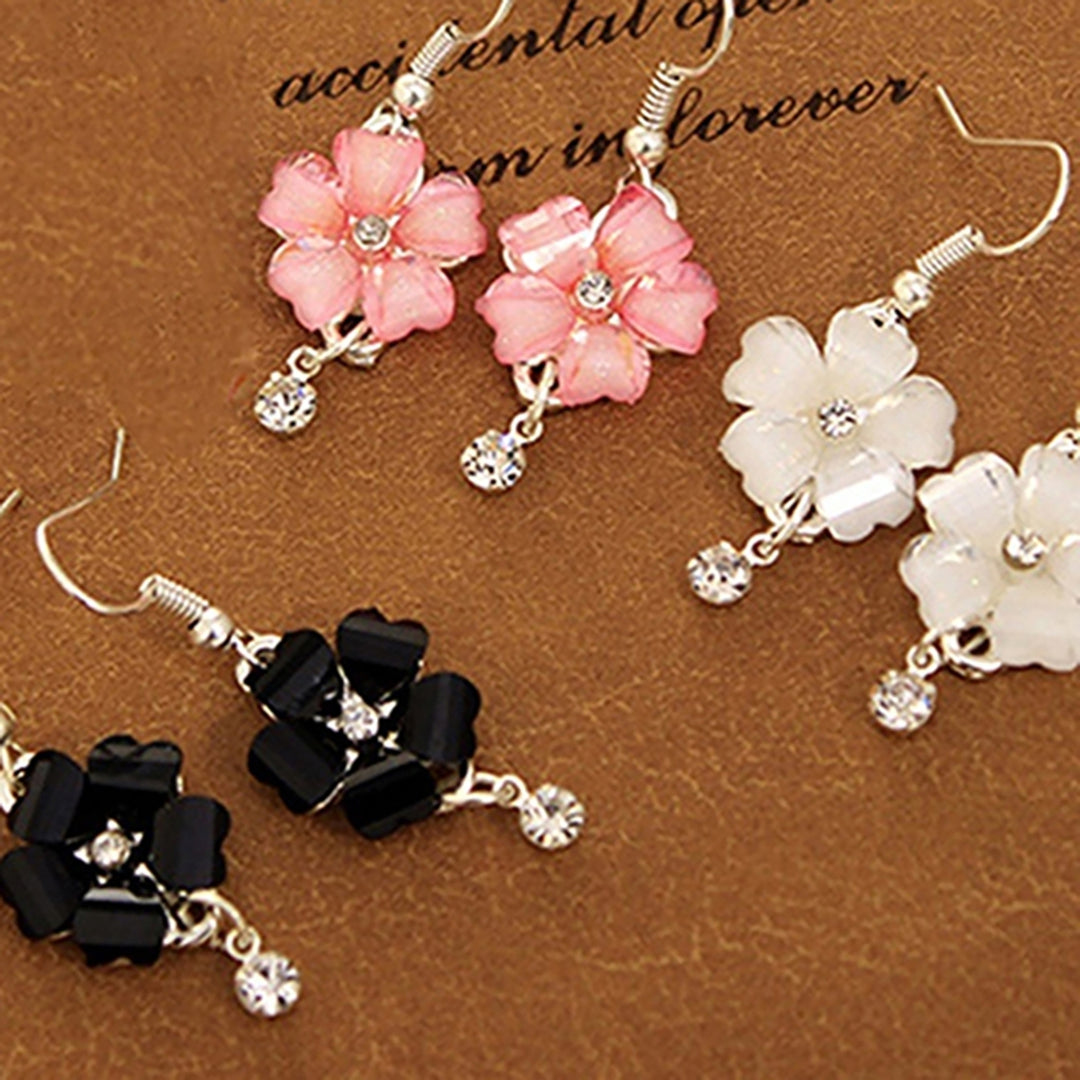 Hook Earrings Elegant Piercing Women Flower Petals Rhinestone Ear Dangle for Wedding Image 6