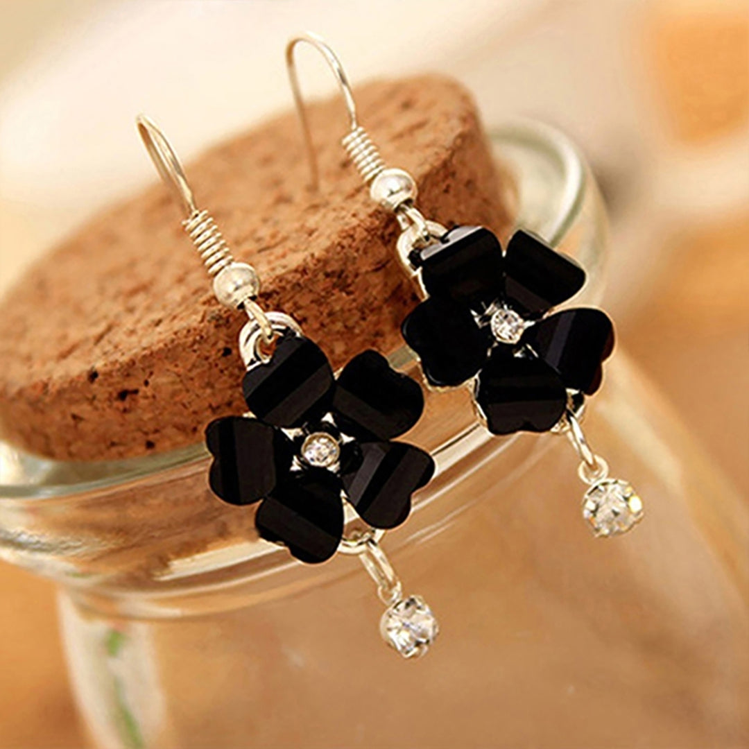 Hook Earrings Elegant Piercing Women Flower Petals Rhinestone Ear Dangle for Wedding Image 9