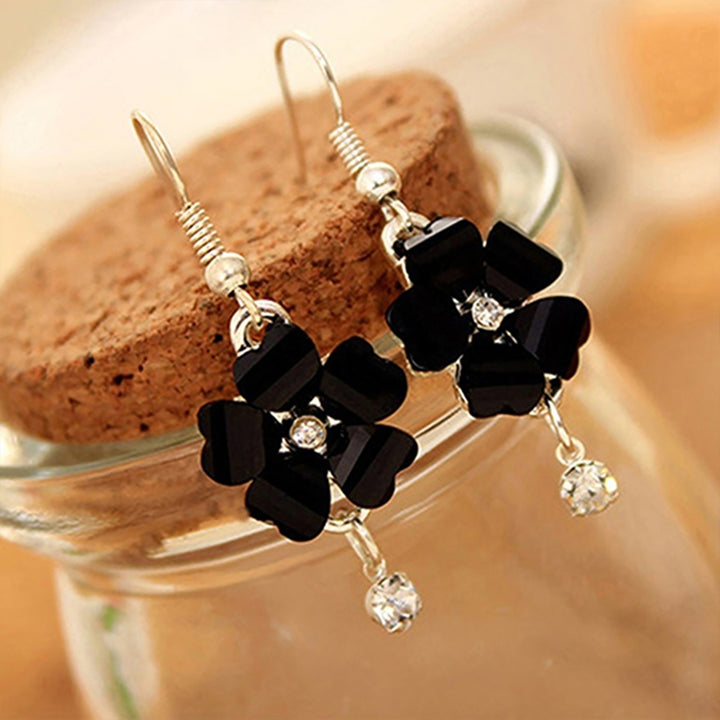 Hook Earrings Elegant Piercing Women Flower Petals Rhinestone Ear Dangle for Wedding Image 9