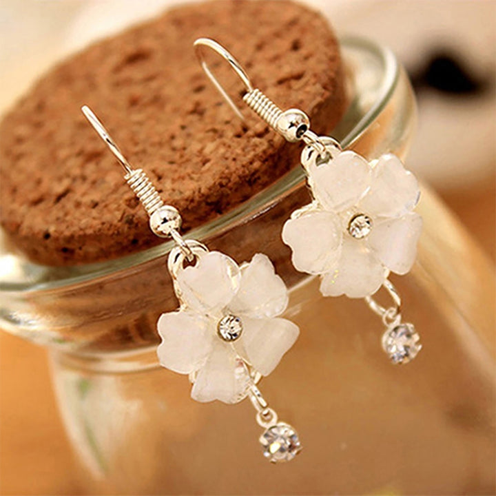 Hook Earrings Elegant Piercing Women Flower Petals Rhinestone Ear Dangle for Wedding Image 11