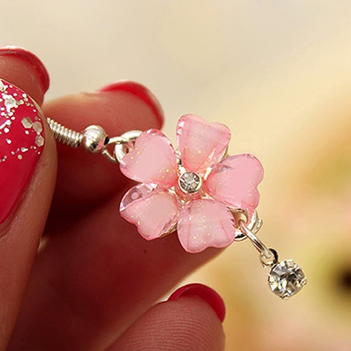 Hook Earrings Elegant Piercing Women Flower Petals Rhinestone Ear Dangle for Wedding Image 12