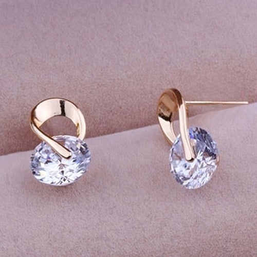 1Pair Womens Korean Style Luxury Embedded Zircon Spiral Stud Earrings Jewelry Image 2