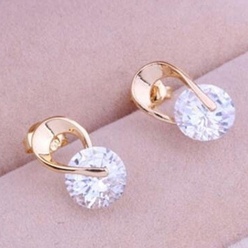 1Pair Womens Korean Style Luxury Embedded Zircon Spiral Stud Earrings Jewelry Image 3