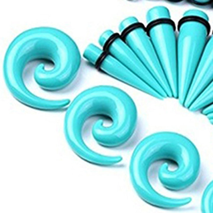 30 Pcs Spiral Tapers Plugs Big Gauges Kit 10-20mm Turquoise Stretching Set Image 3