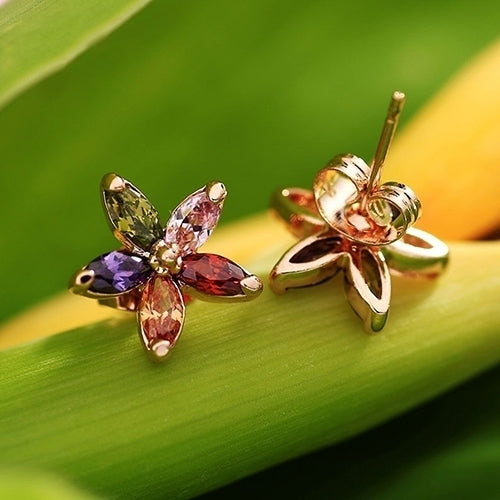 Womens Fashion Gorgeous Multicolor Zircon Flower Ear Studs Earrings Jewelry Image 1