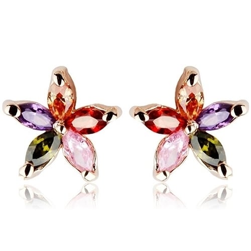 Womens Fashion Gorgeous Multicolor Zircon Flower Ear Studs Earrings Jewelry Image 2