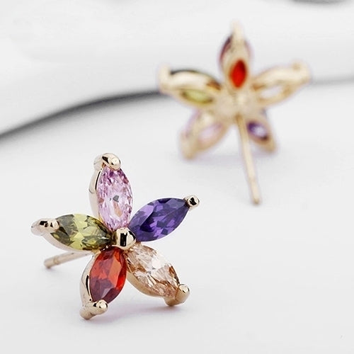 Womens Fashion Gorgeous Multicolor Zircon Flower Ear Studs Earrings Jewelry Image 4