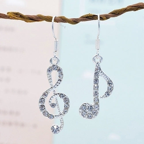 Womens Fashion Music Note Elegant Silver Color Jewelry Charm Hook Earring Image 1