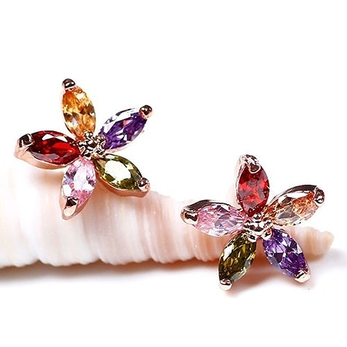 Womens Fashion Gorgeous Multicolor Zircon Flower Ear Studs Earrings Jewelry Image 8