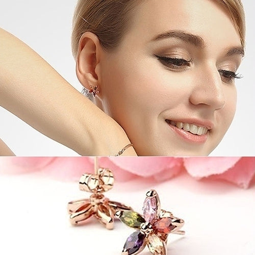 Womens Fashion Gorgeous Multicolor Zircon Flower Ear Studs Earrings Jewelry Image 9