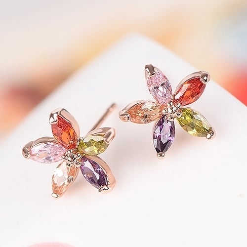 Womens Fashion Gorgeous Multicolor Zircon Flower Ear Studs Earrings Jewelry Image 10