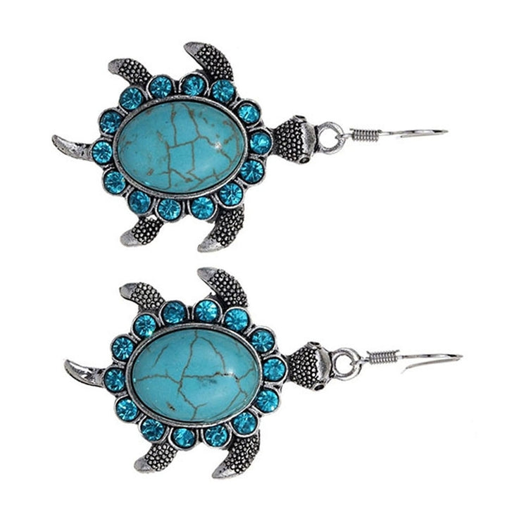 Retro Cute Rhinestone Turtle Dangle Pendant Tibetan Ear Hook Earrings Jewelry Image 6