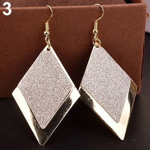 Elegant Women Lady Rhombus Dangle Ear Hook Earrings Evening Party Jewelry Image 4