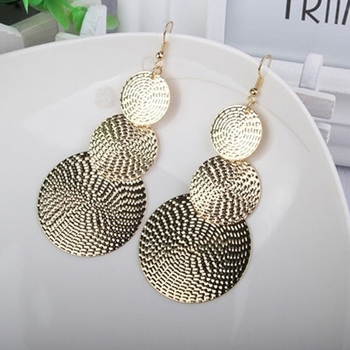 Women Fashion Exaggerated Three Layers Round Pendant Dangle Hook Earrings Image 1