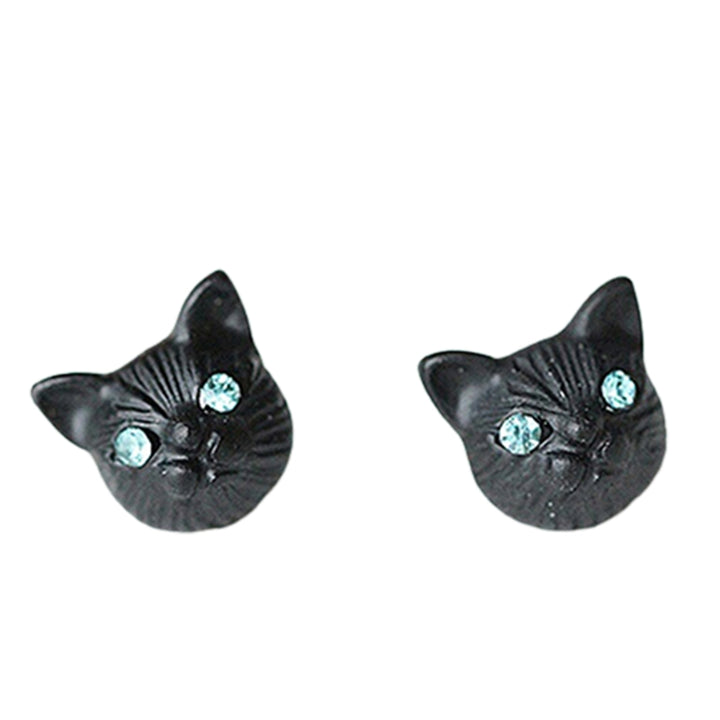 1 Pair Women Cute Cats Head Rhinestones Inlaid Ear Studs Earrings for Party Club Image 2