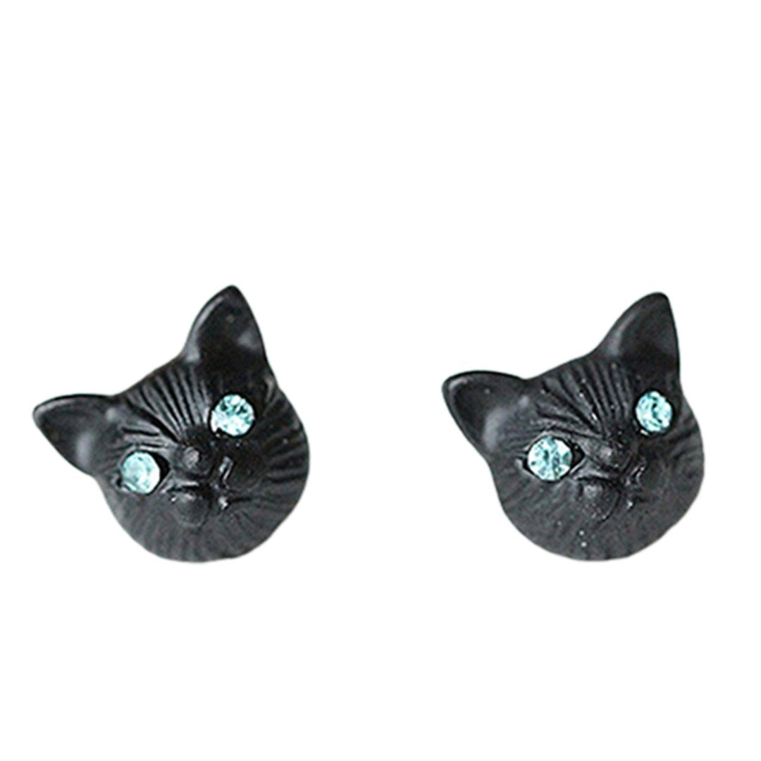 1 Pair Women Cute Cats Head Rhinestones Inlaid Ear Studs Earrings for Party Club Image 1