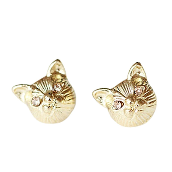 1 Pair Women Cute Cats Head Rhinestones Inlaid Ear Studs Earrings for Party Club Image 1