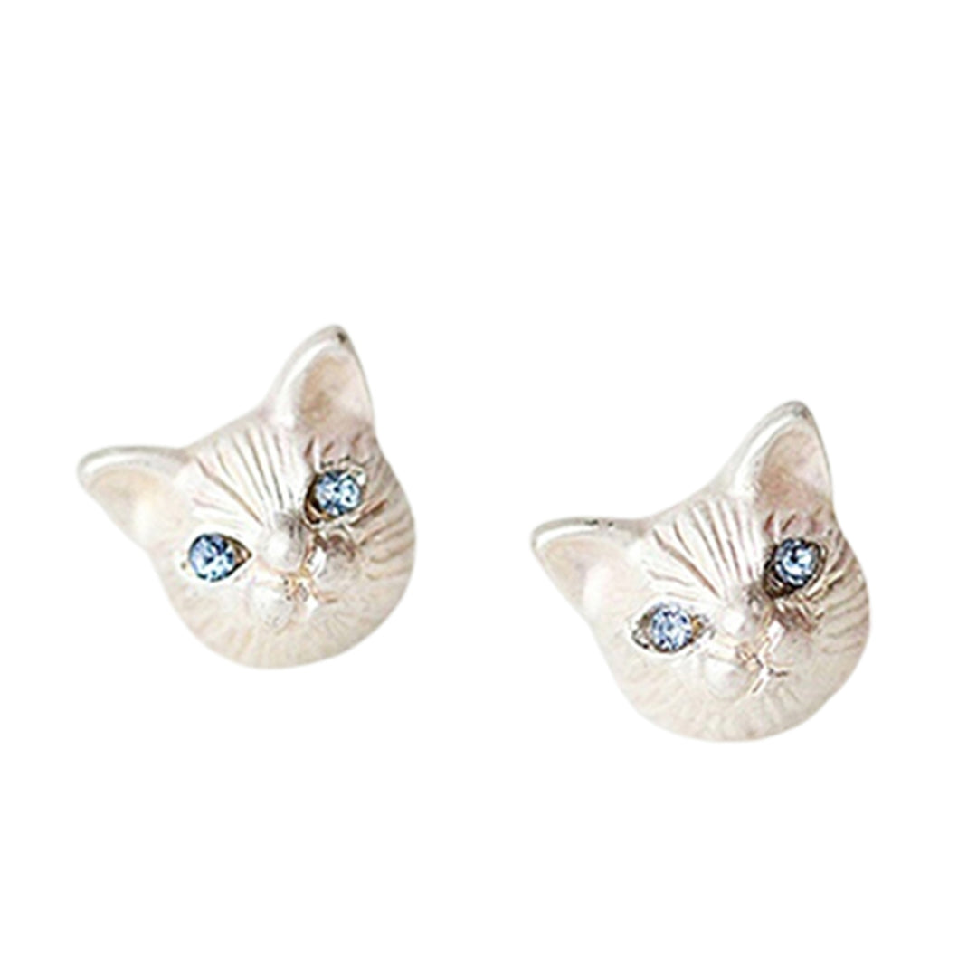 1 Pair Women Cute Cats Head Rhinestones Inlaid Ear Studs Earrings for Party Club Image 4