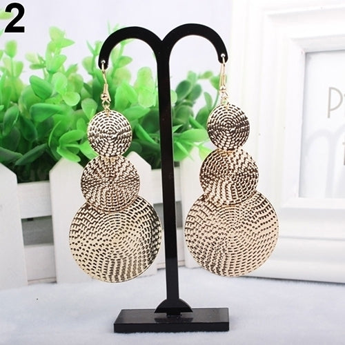 Women Fashion Exaggerated Three Layers Round Pendant Dangle Hook Earrings Image 4