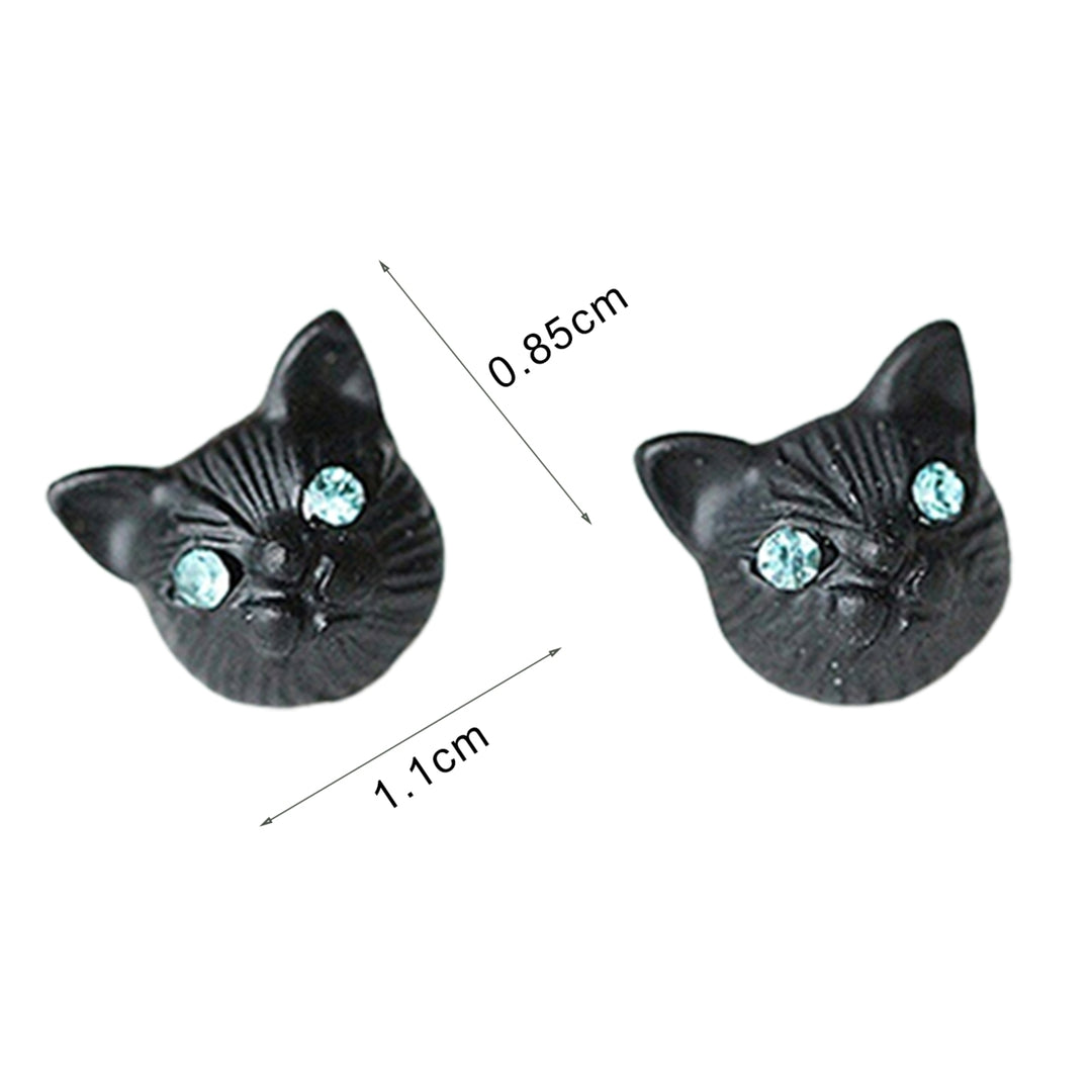 1 Pair Women Cute Cats Head Rhinestones Inlaid Ear Studs Earrings for Party Club Image 8