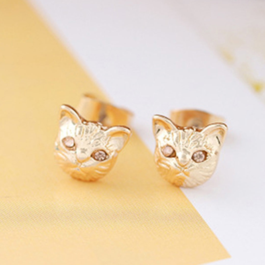 1 Pair Women Cute Cats Head Rhinestones Inlaid Ear Studs Earrings for Party Club Image 11